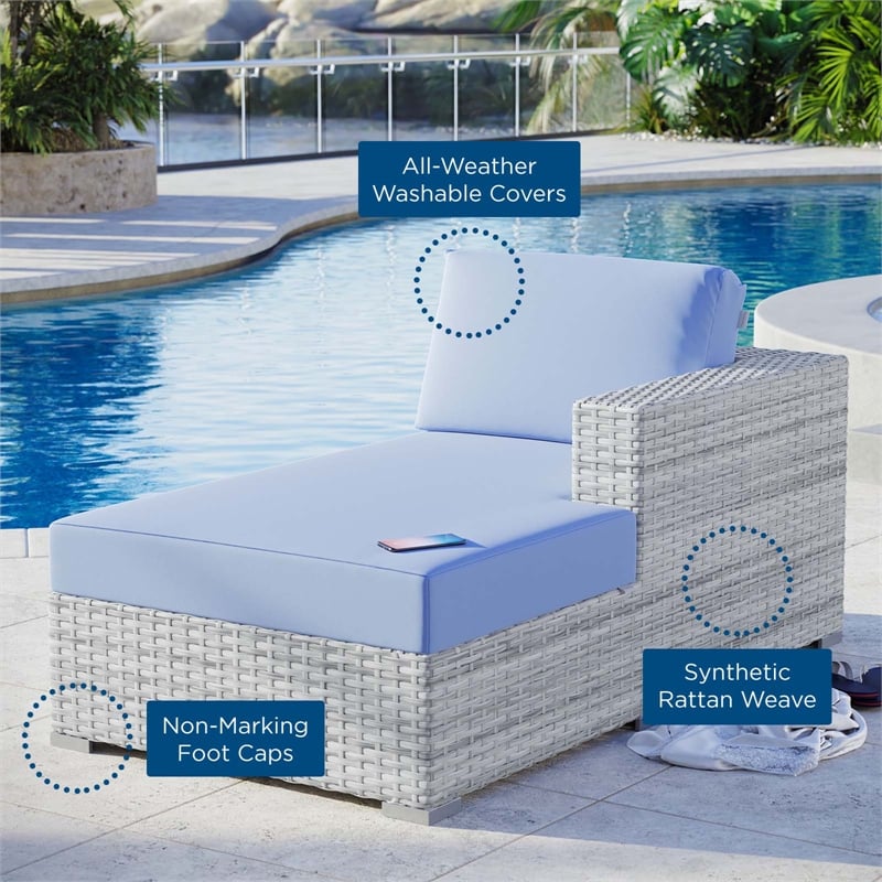 Modway Convene Rattan and Foam Patio Right Chaise in Light Gray/Light Blue