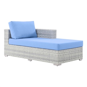Modway Convene Rattan and Foam Patio Right Chaise in Light Gray/Light Blue