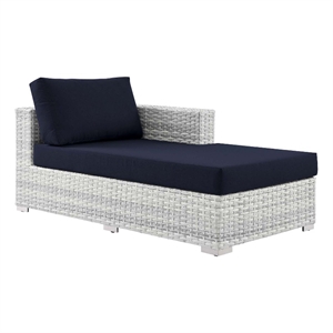 modway convene rattan and foam patio right chaise in light gray/navy