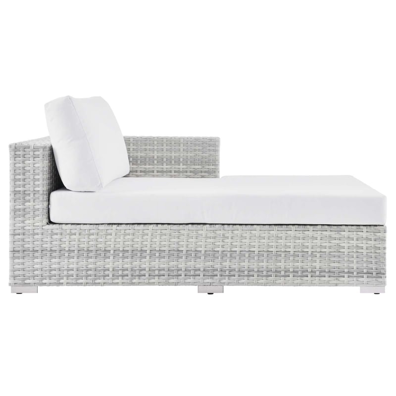 Modway Convene Rattan and Foam Patio Right Chaise in Light Gray/White