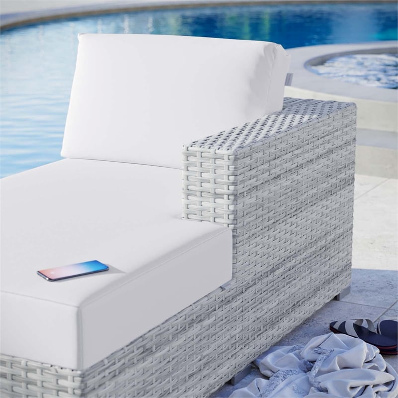 Modway Convene Rattan and Foam Patio Right Chaise in Light Gray/White
