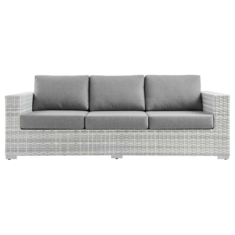 Modway Convene Fabric & Rattan Patio Sofa in Light Gray & Gray
