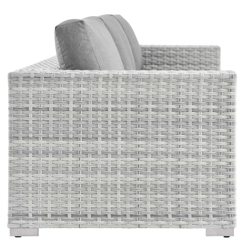 Modway Convene Fabric & Rattan Patio Sofa in Light Gray & Gray