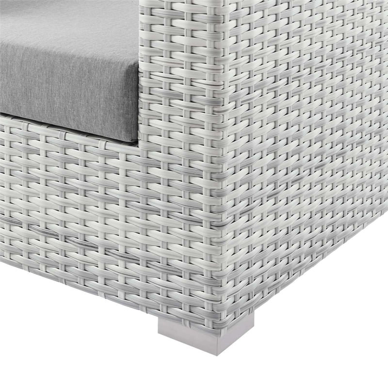 Modway Convene Fabric & Rattan Patio Sofa in Light Gray & Gray