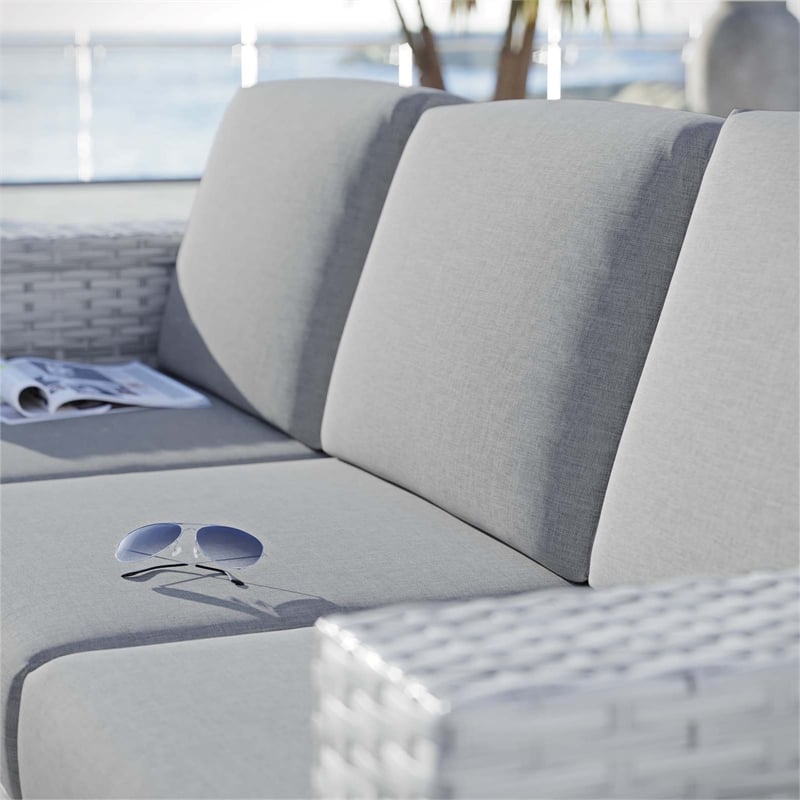 Modway Convene Fabric & Rattan Patio Sofa in Light Gray & Gray