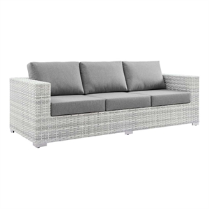 Modway Convene Fabric & Rattan Patio Sofa in Light Gray & Gray