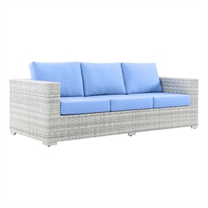 modway convene contemporary fabric patio sofa in light gray/light blue