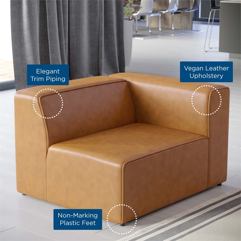 Modway Mingle Modern Faux Leather Right-Arm Chair in Tan Finish