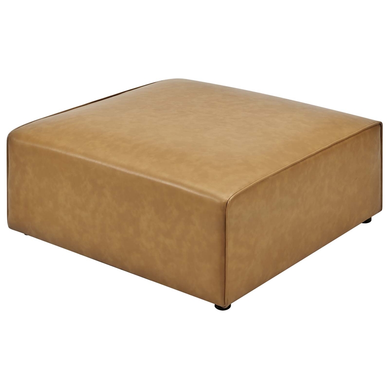 Modway Mingle Modern Faux Leather Upholstered Ottoman in Tan