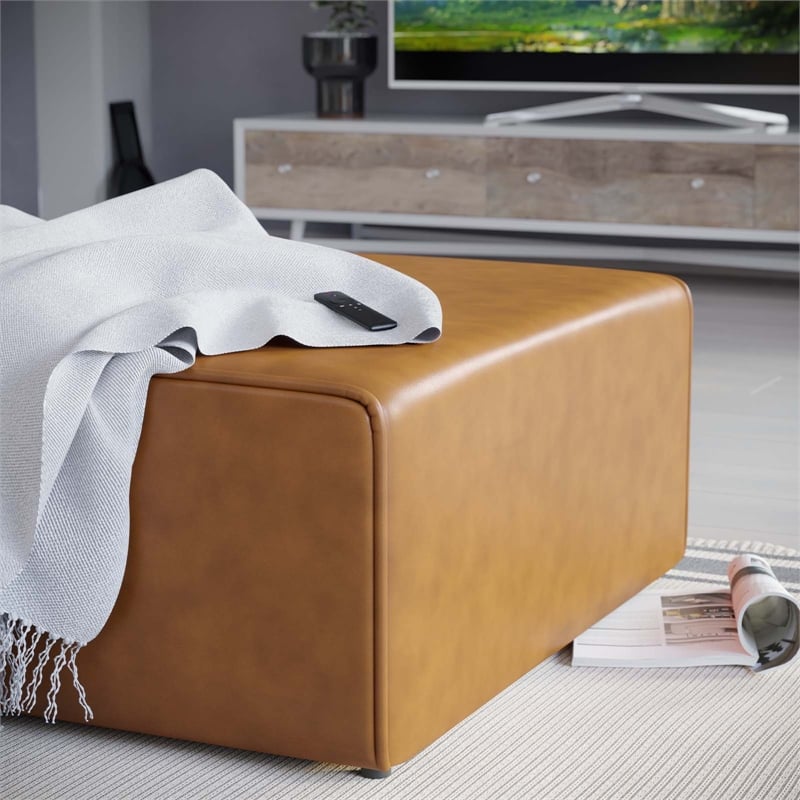 Modway Mingle Modern Faux Leather Upholstered Ottoman in Tan