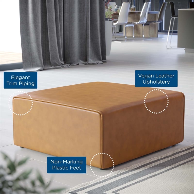 Modway Mingle Modern Faux Leather Upholstered Ottoman in Tan