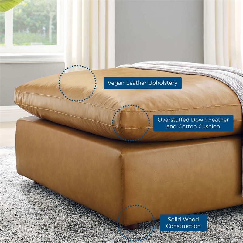 Modway Commix Down Filled Overstuffed Faux Leather Ottoman in Tan