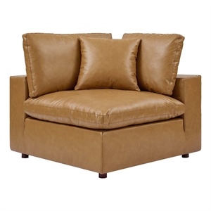 modway commix down filled overstuffed vegan leather corner chair in tan