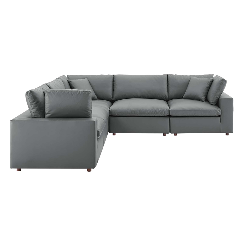 Modway Commix 5-Piece Modern Faux Leather Sectional Sofa in Gray Finish
