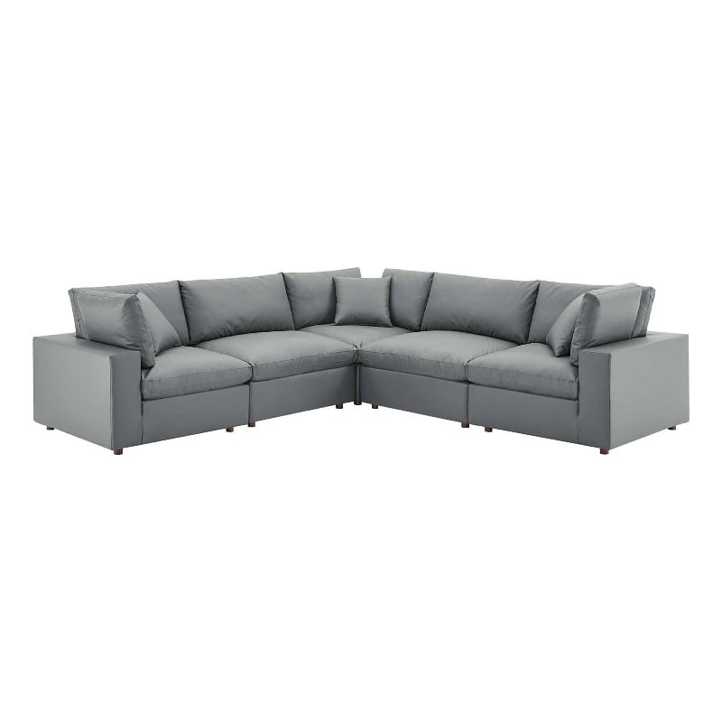 Modway Commix 5-Piece Modern Faux Leather Sectional Sofa in Gray Finish