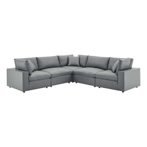 modway commix 5-piece contemporary faux leather sectional sofa - gray