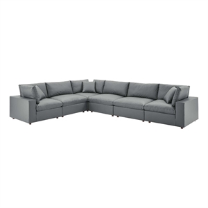 Modway Commix 6-Piece Modern Faux Leather Sectional Sofa in Gray