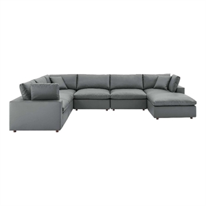 modway commix 7-piece contemporary vegan leather sectional sofa in gray