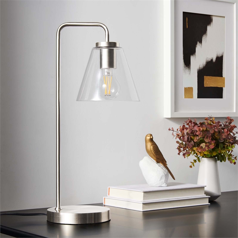 Modway Element 1-Light Modern Glass/Metal Table Lamp in Satin Nickel