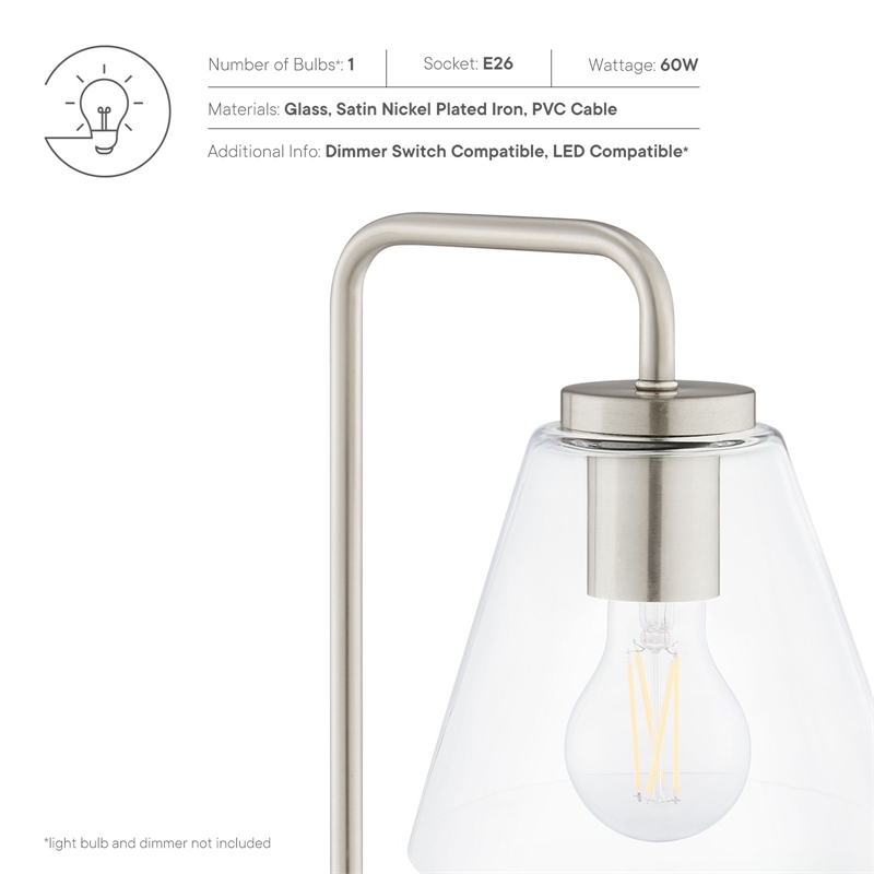 Modway Element 1-Light Modern Glass/Metal Table Lamp in Satin Nickel