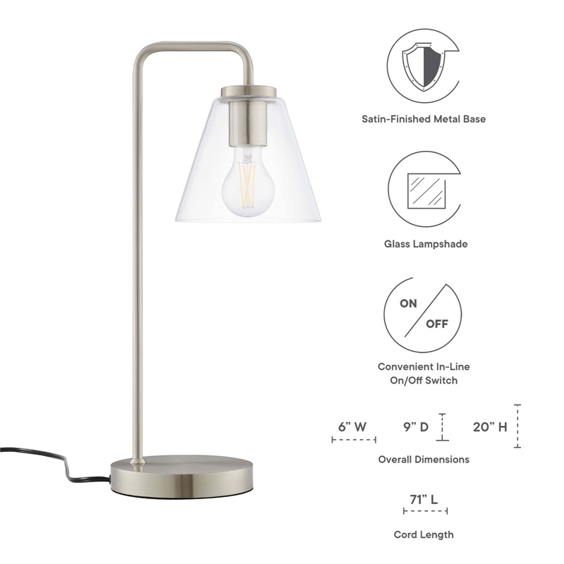 Modway Element 1-Light Modern Glass/Metal Table Lamp in Satin Nickel