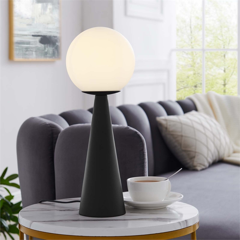 Modway Apex 1-Light Modern Glass/Metal Table Lamp in White/Black