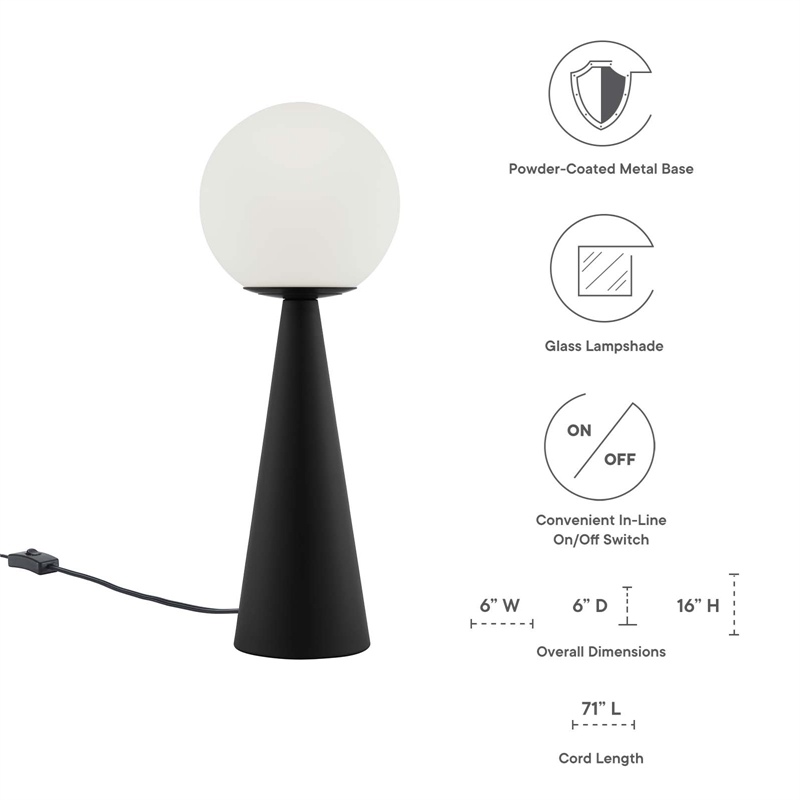 Modway Apex 1-Light Modern Glass/Metal Table Lamp in White/Black