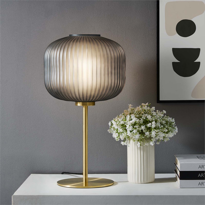 Modway Reprise 1-Light Modern Glass Table Lamp in Black/Satin Brass