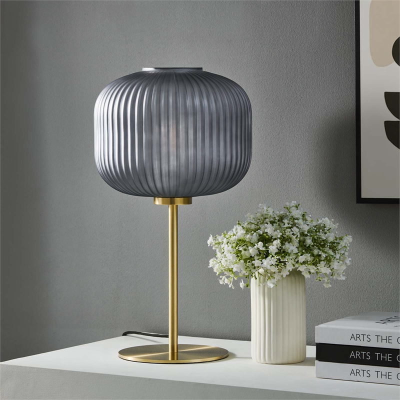 Modway Reprise 1-Light Modern Glass Table Lamp in Black/Satin Brass