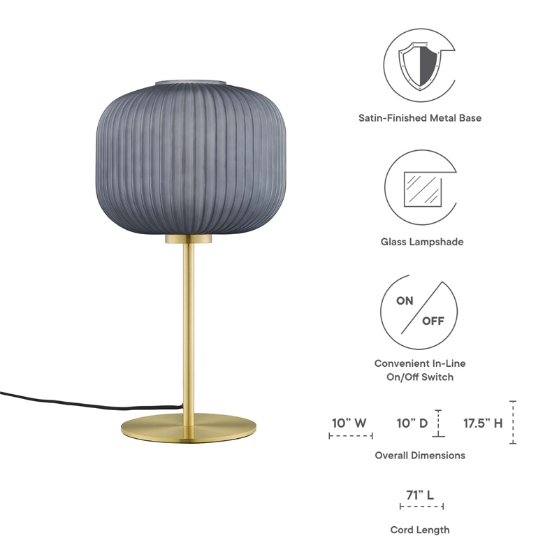 Modway Reprise 1-Light Modern Glass Table Lamp in Black/Satin Brass