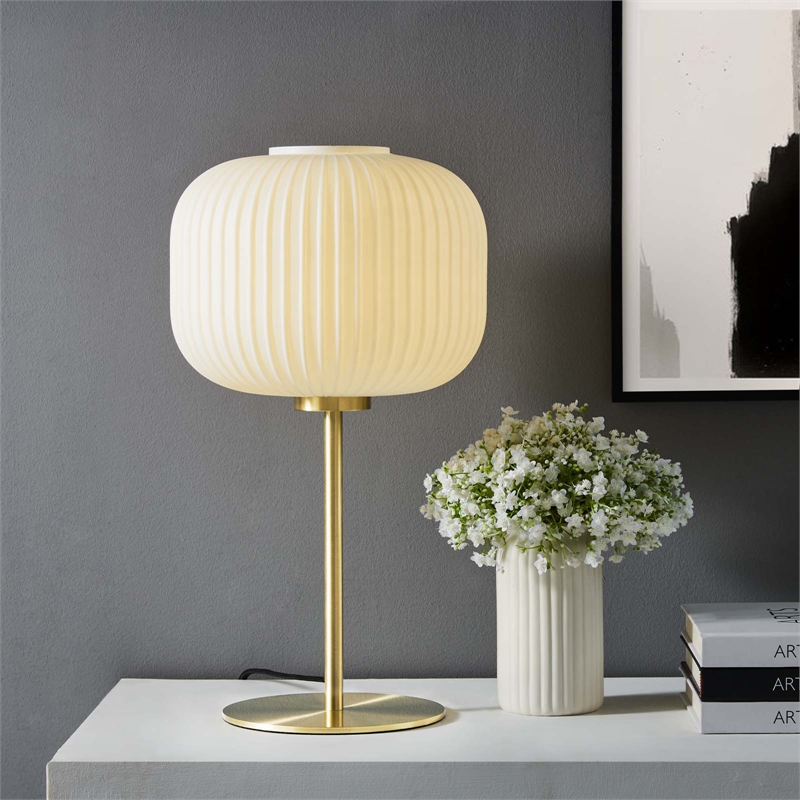 Modway Reprise 1-Light Modern Glass Table Lamp in White/Satin Brass