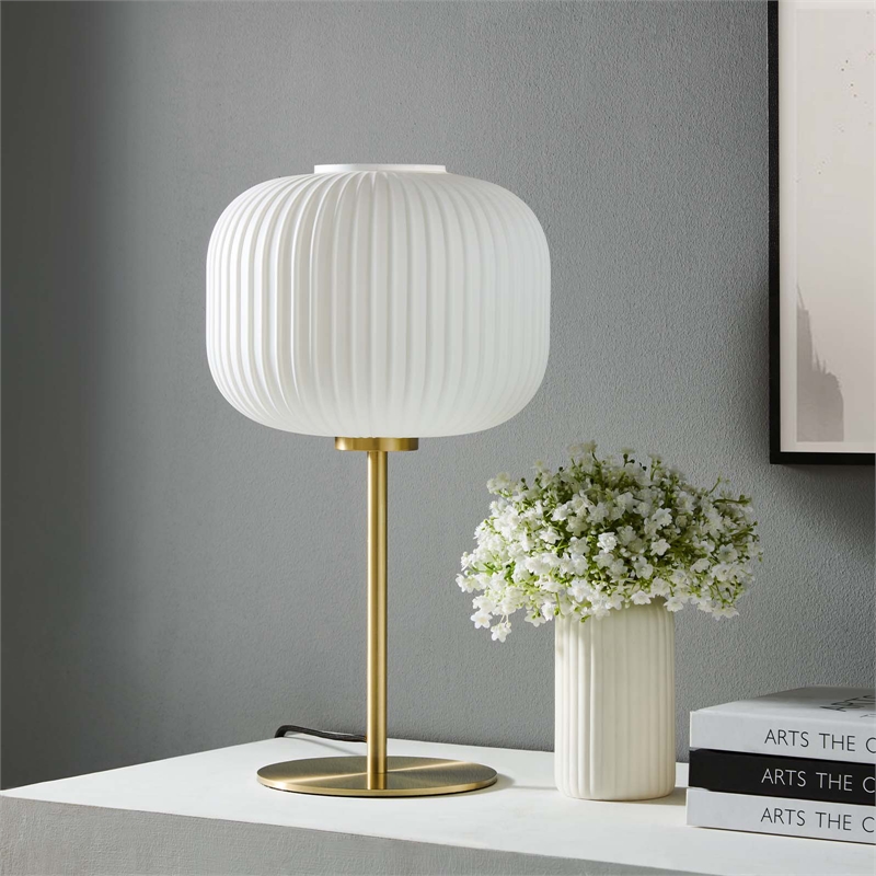 Modway Reprise 1-Light Modern Glass Table Lamp in White/Satin Brass