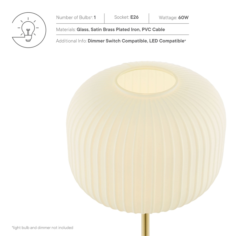 Modway Reprise 1-Light Modern Glass Table Lamp in White/Satin Brass