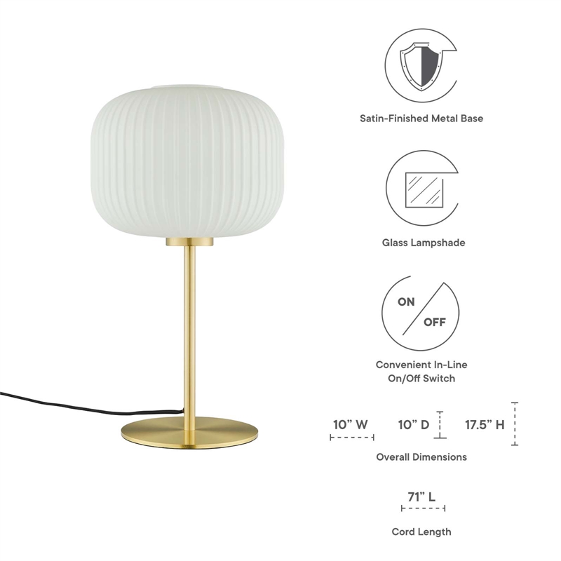 Modway Reprise 1-Light Modern Glass Table Lamp in White/Satin Brass