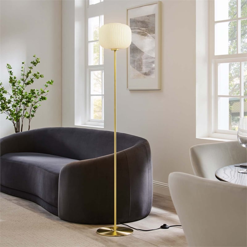 Modway Reprise 1-Light Modern Glass/Metal Floor Lamp in White/Satin Brass