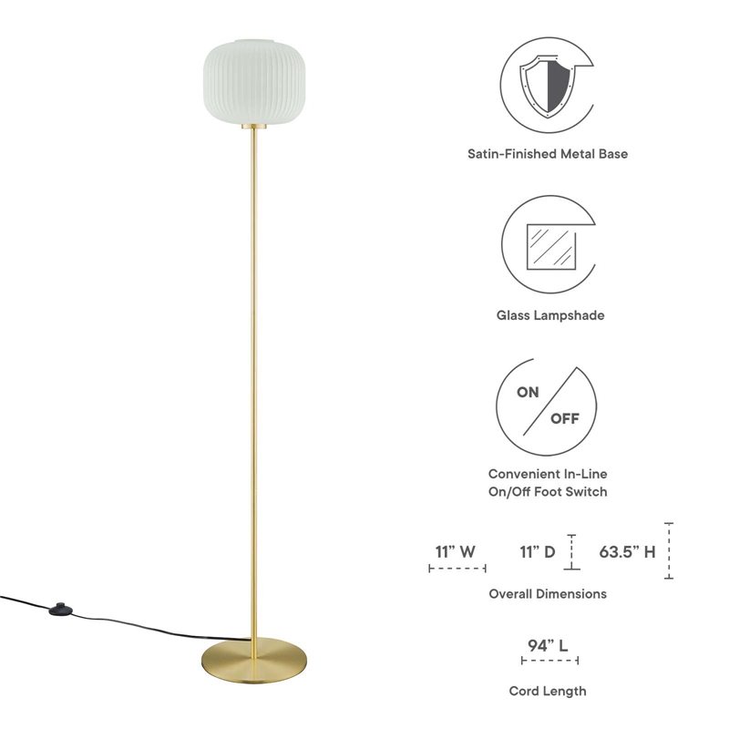 Modway Reprise 1-Light Modern Glass/Metal Floor Lamp in White/Satin Brass