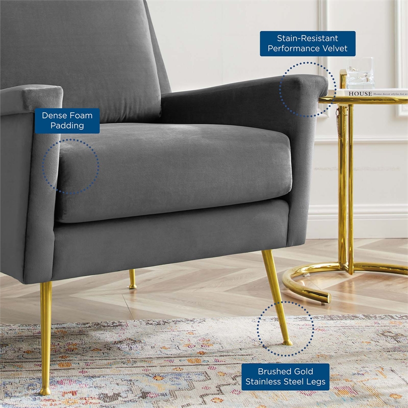 Modway Chesapeake Performance Velvet Armchair in Gold Gray