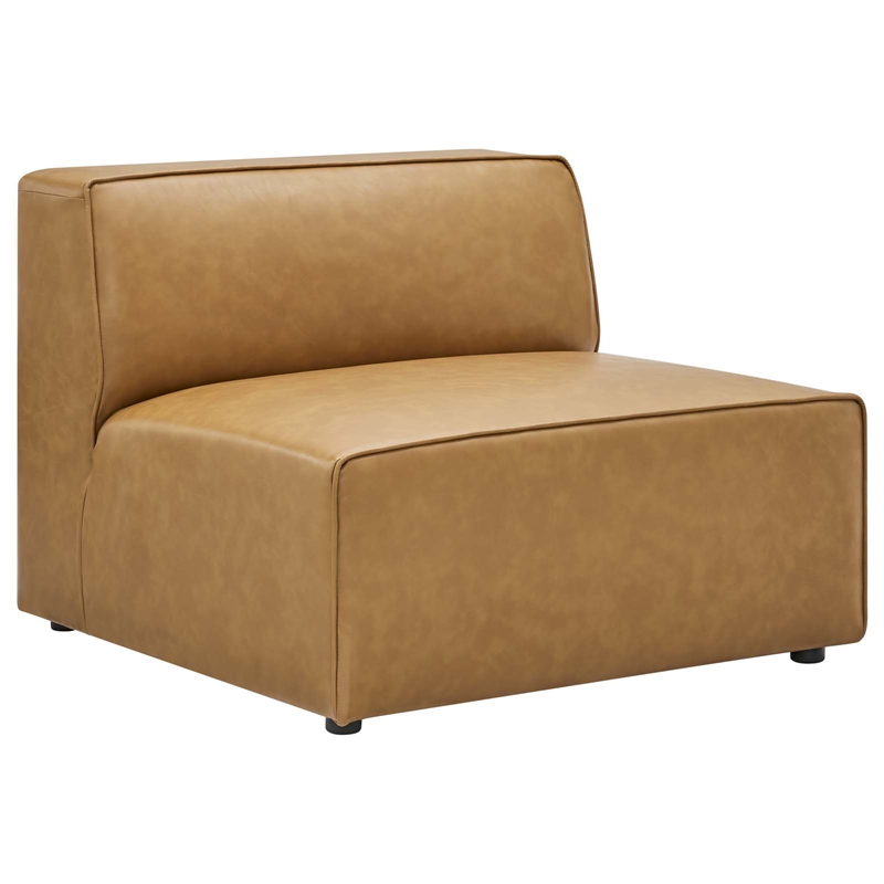 Modway Mingle Modern Faux Leather Sofa and Ottoman Set in Tan