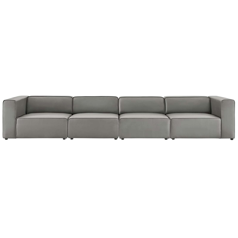 Modway Mingle 4-Piece Modern Faux Leather Sectional Sofa in Gray