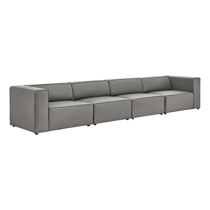 Modway Mingle 4-Piece Modern Faux Leather Sectional Sofa in Gray
