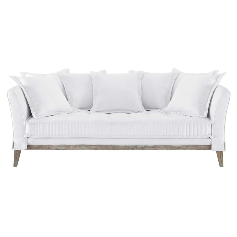 Modway Rowan Modern Fabric and Rubber Wood Sofa in White Finish