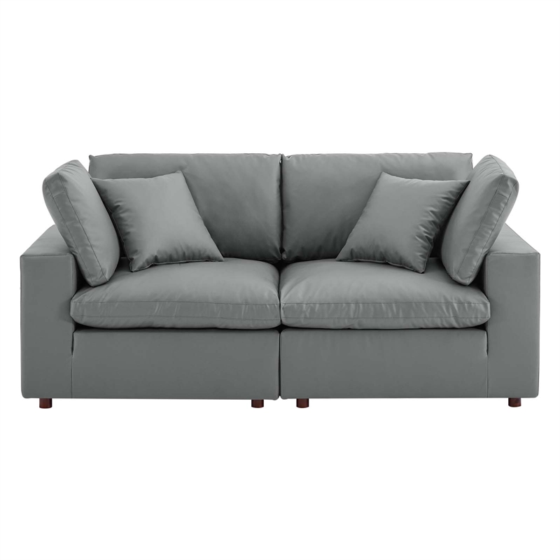 Modway Commix 2-Seater Down Filled Overstuffed Faux Leather Loveseat in Gray