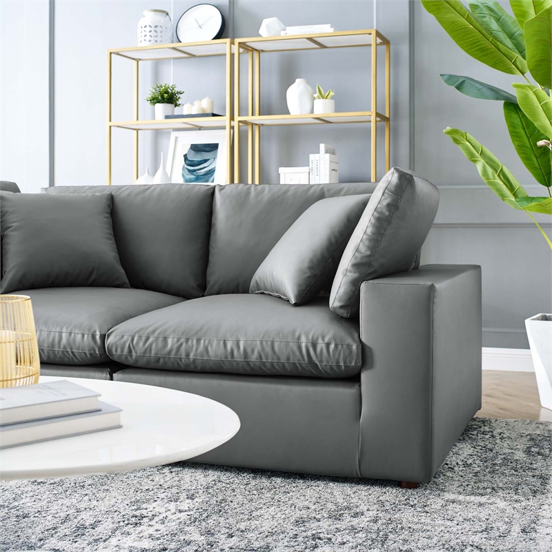 Modway Commix 2-Seater Down Filled Overstuffed Faux Leather Loveseat in Gray