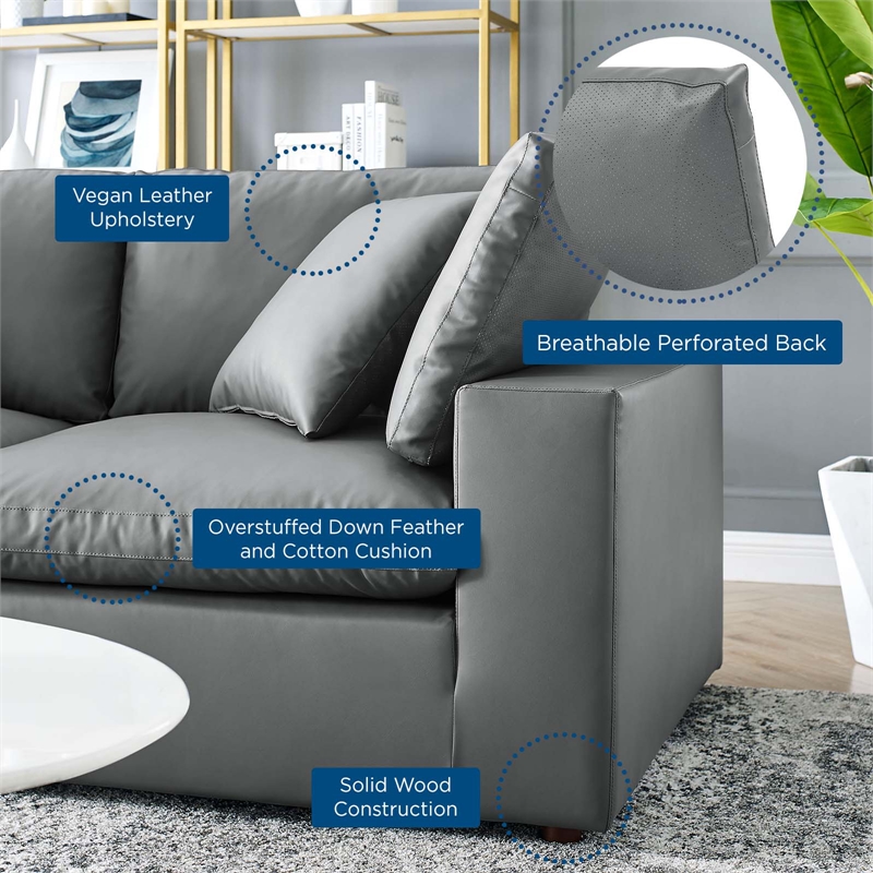 Modway Commix 2-Seater Down Filled Overstuffed Faux Leather Loveseat in Gray