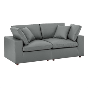 modway commix down filled overstuffed vegan leather loveseat in gray