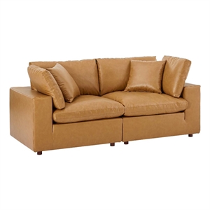 modway commix down filled overstuffed vegan leather loveseat in tan