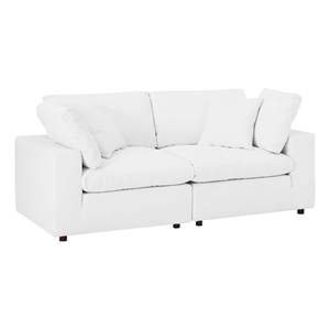 modway commix down filled overstuffed vegan leather loveseat in white