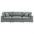 Modway Commix 3-Seater Down Filled Overstuffed Faux Leather Sofa in Gray