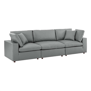 Modway Commix 3-Seater Down Filled Overstuffed Faux Leather Sofa in Gray