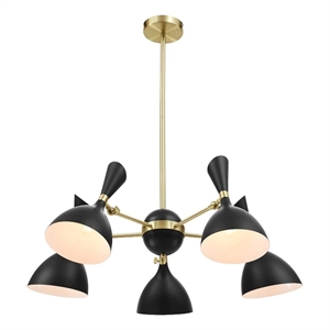 Modway Declare 5-Light Modern Metal Arm Pendant in Black/Satin Brass